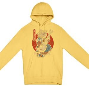 Japanese Samurai Cat Playing The Electric Guitar Premium Pullover Hoodie