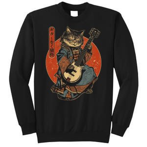 Japanese Samurai Cat Playing The Electric Guitar Sweatshirt