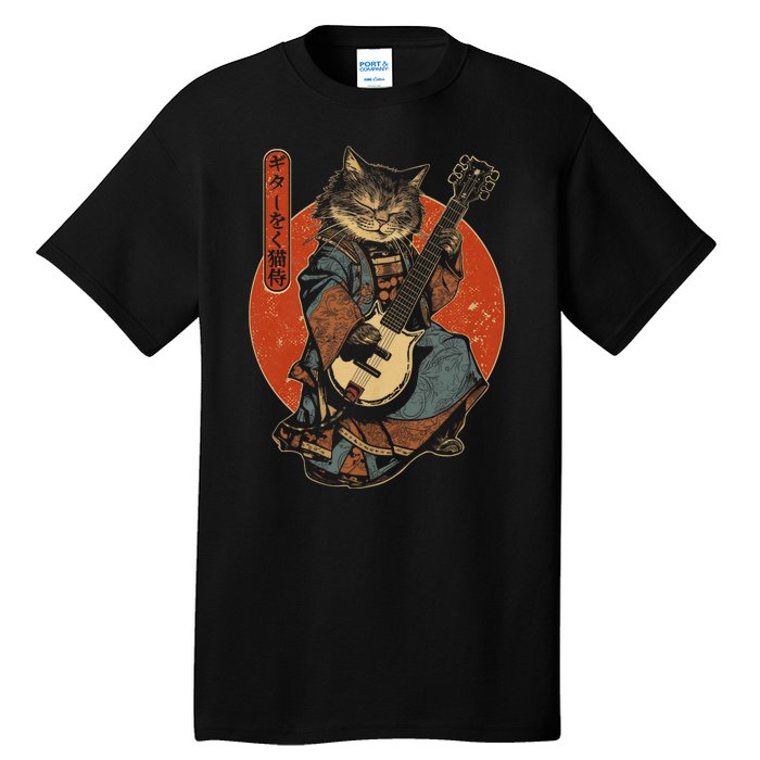 Japanese Samurai Cat Playing The Electric Guitar Tall T-Shirt