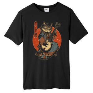 Japanese Samurai Cat Playing The Electric Guitar Tall Fusion ChromaSoft Performance T-Shirt