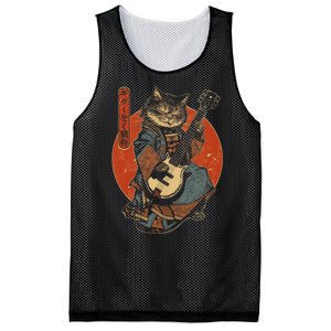 Japanese Samurai Cat Playing The Electric Guitar Mesh Reversible Basketball Jersey Tank