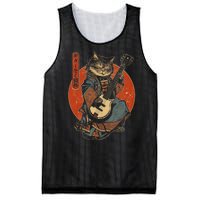 Japanese Samurai Cat Playing The Electric Guitar Mesh Reversible Basketball Jersey Tank