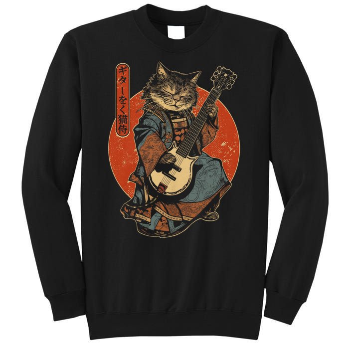 Japanese Samurai Cat Playing The Electric Guitar Tall Sweatshirt