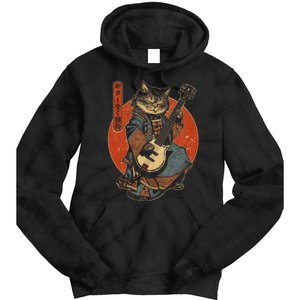 Japanese Samurai Cat Playing The Electric Guitar Tie Dye Hoodie