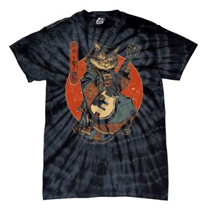 Japanese Samurai Cat Playing The Electric Guitar Tie-Dye T-Shirt