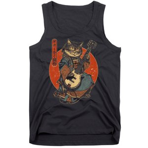 Japanese Samurai Cat Playing The Electric Guitar Tank Top