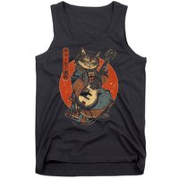 Japanese Samurai Cat Playing The Electric Guitar Tank Top