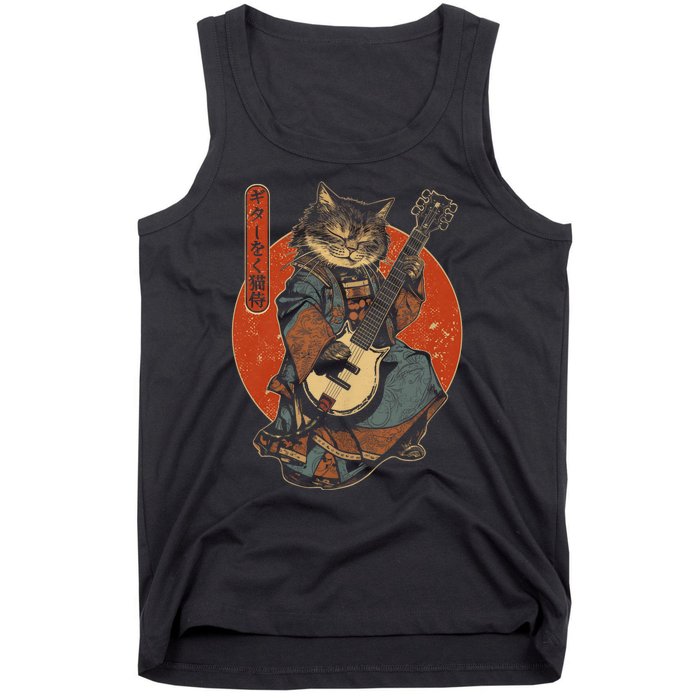 Japanese Samurai Cat Playing The Electric Guitar Tank Top