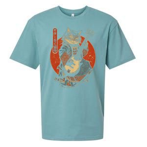 Japanese Samurai Cat Playing The Electric Guitar Sueded Cloud Jersey T-Shirt