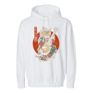 Japanese Samurai Cat Playing The Electric Guitar Garment-Dyed Fleece Hoodie