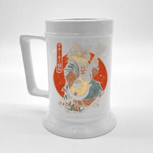 Japanese Samurai Cat Playing The Electric Guitar Beer Stein