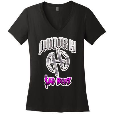 Junior Sadboyz Corridos Tumbados H Belicos Mexico Music Women's V-Neck T-Shirt