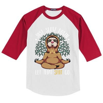 Just Slow Down Let That Go Yoga Funny Sloth Meditation Lover Funny Gift Kids Colorblock Raglan Jersey