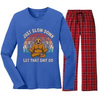 Just Slow Down Let That Shit Go Meditating Workout Spiritual Great Gift Women's Long Sleeve Flannel Pajama Set 