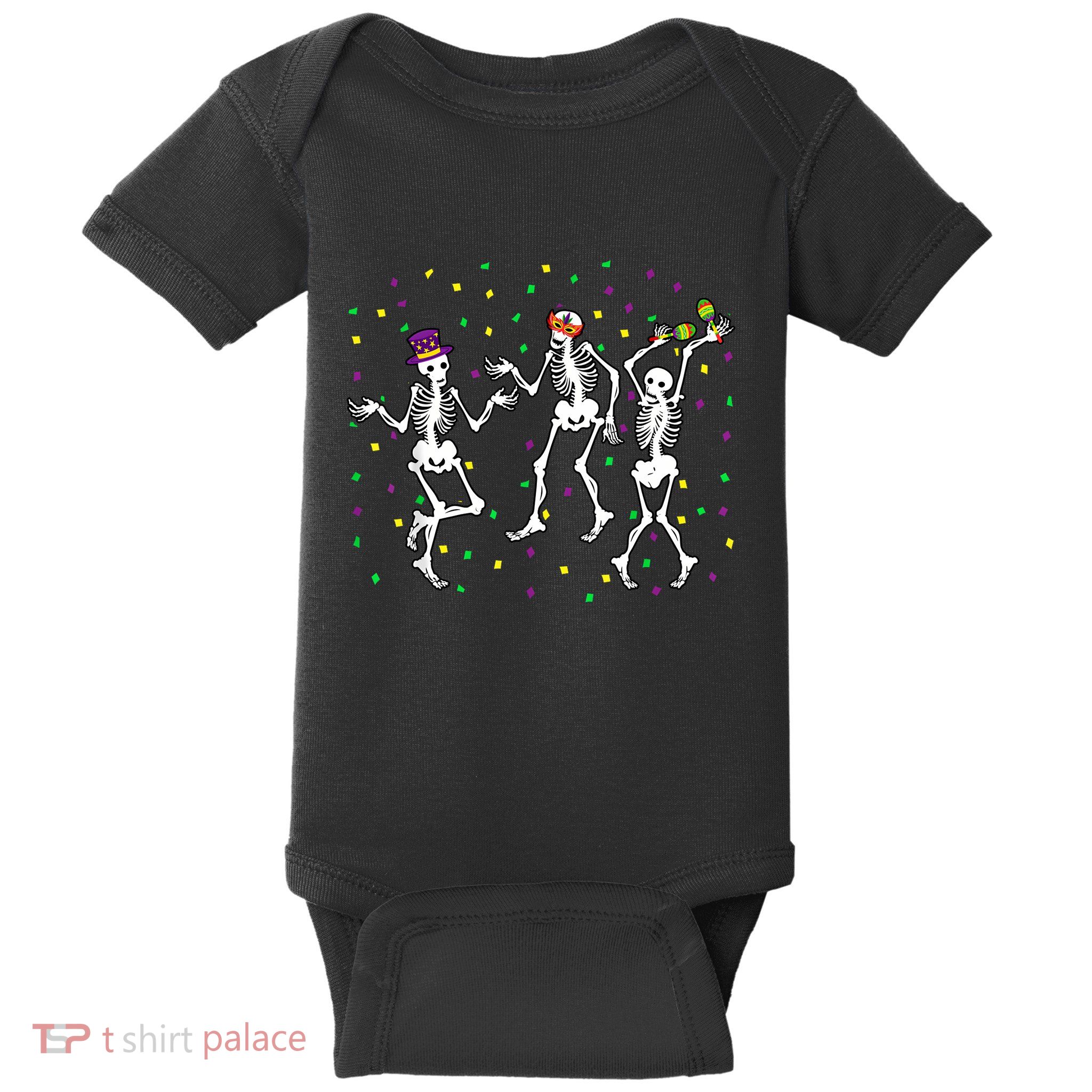 Jester Skeleton Dancing Mardi Gras Bones Carnival Parade Baby Bodysuit