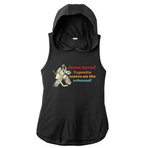 Jesus Saves Esposito Scores On The Rebound Ladies PosiCharge Tri-Blend Wicking Draft Hoodie Tank