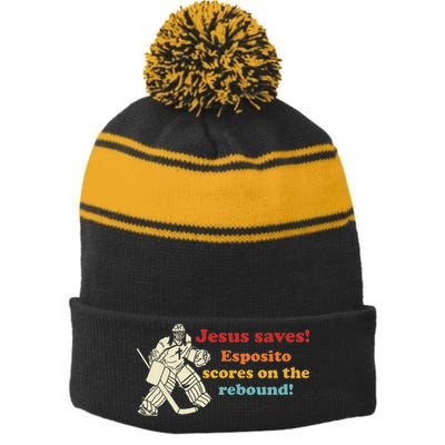 Jesus Saves Esposito Scores On The Rebound Stripe Pom Pom Beanie
