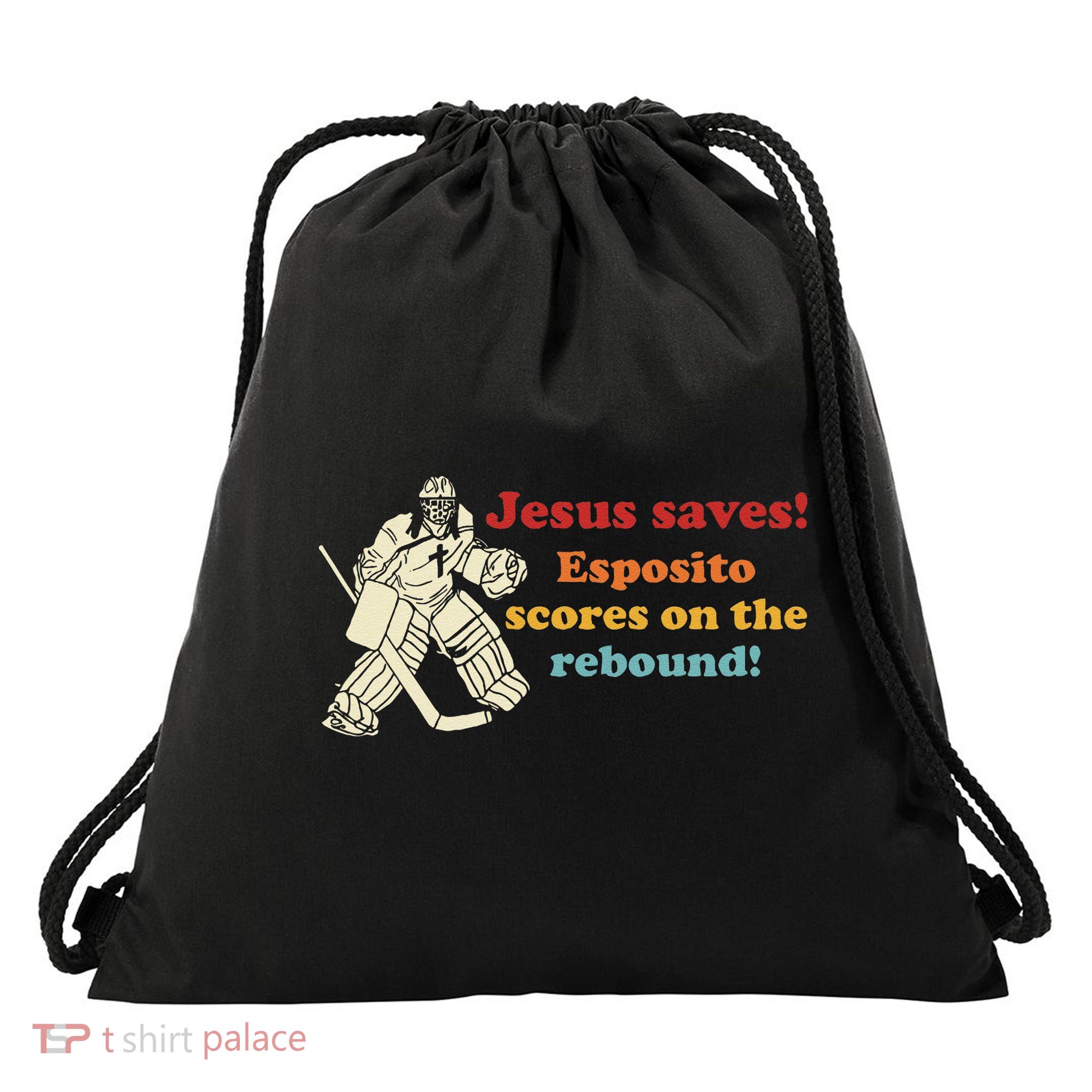 Jesus Saves Esposito Scores On The Rebound Drawstring Bag