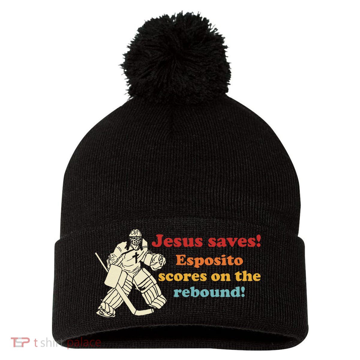 Jesus Saves Esposito Scores On The Rebound Pom Pom 12in Knit Beanie