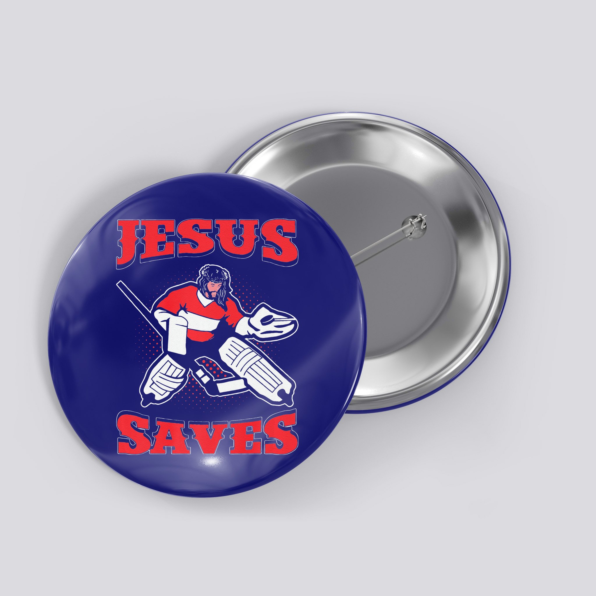 Jesus Saves Funny Hockey 10402 Button