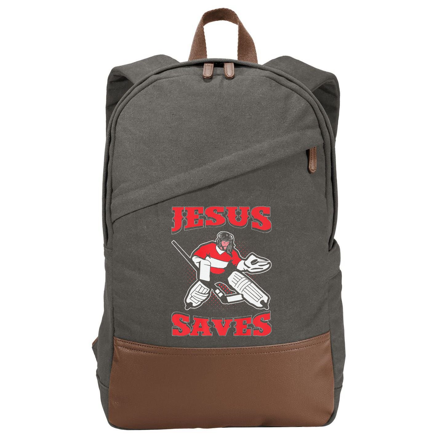 Jesus Saves Funny Hockey 10402 Cotton Canvas Backpack