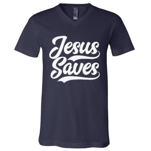 Jesus Saves Faith Based Quote Christian V-Neck T-Shirt