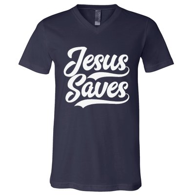 Jesus Saves Faith Based Quote Christian V-Neck T-Shirt