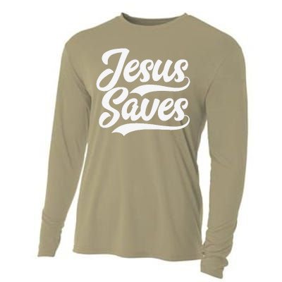 Jesus Saves Faith Based Quote Christian Cooling Performance Long Sleeve Crew