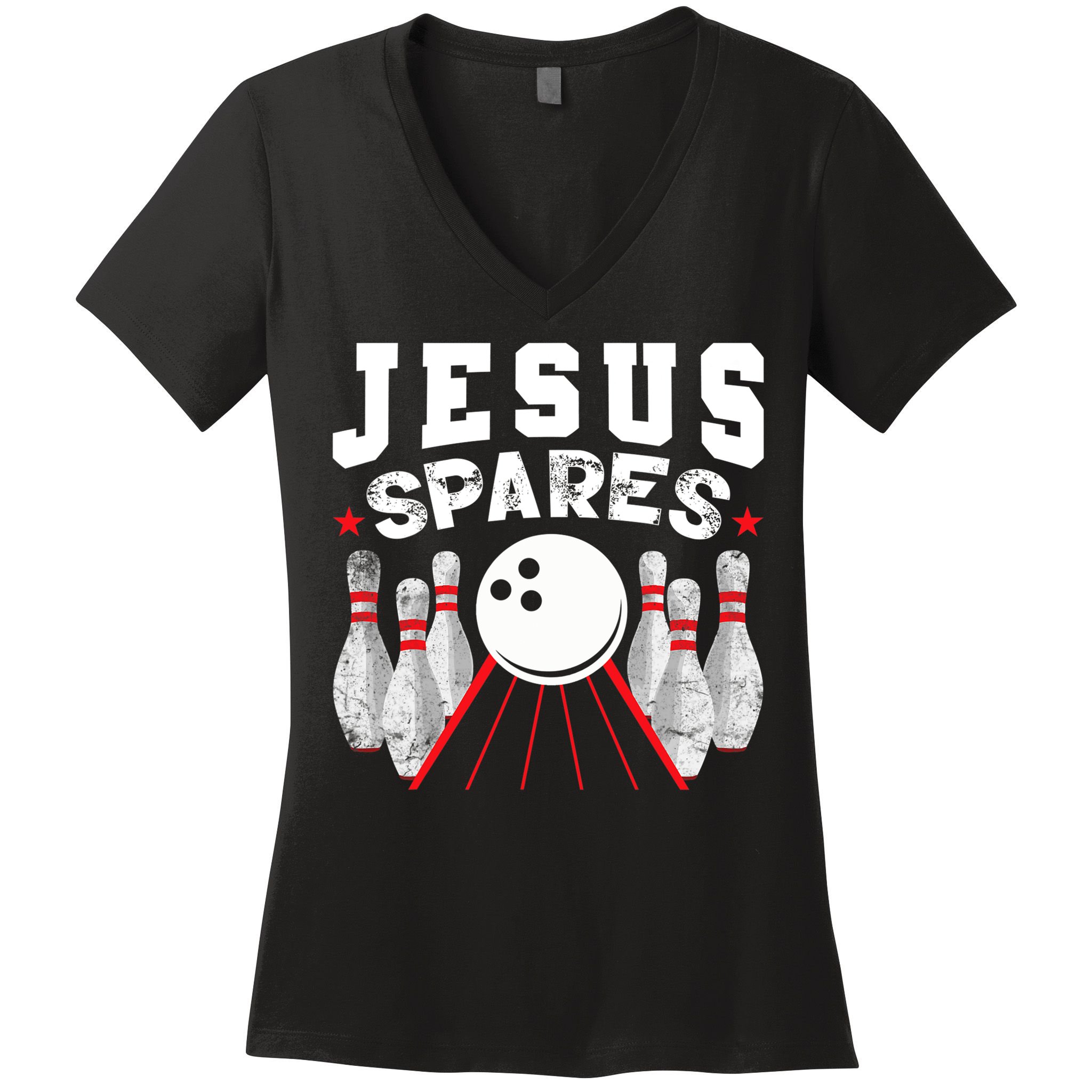 Jesus Spares Funny Christian Bowling Women's V-Neck T-Shirt