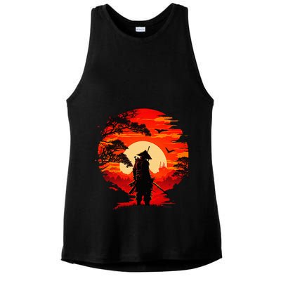 Japanese Samurai Fighter Martial Arts Retro Sunset Ladies PosiCharge Tri-Blend Wicking Tank