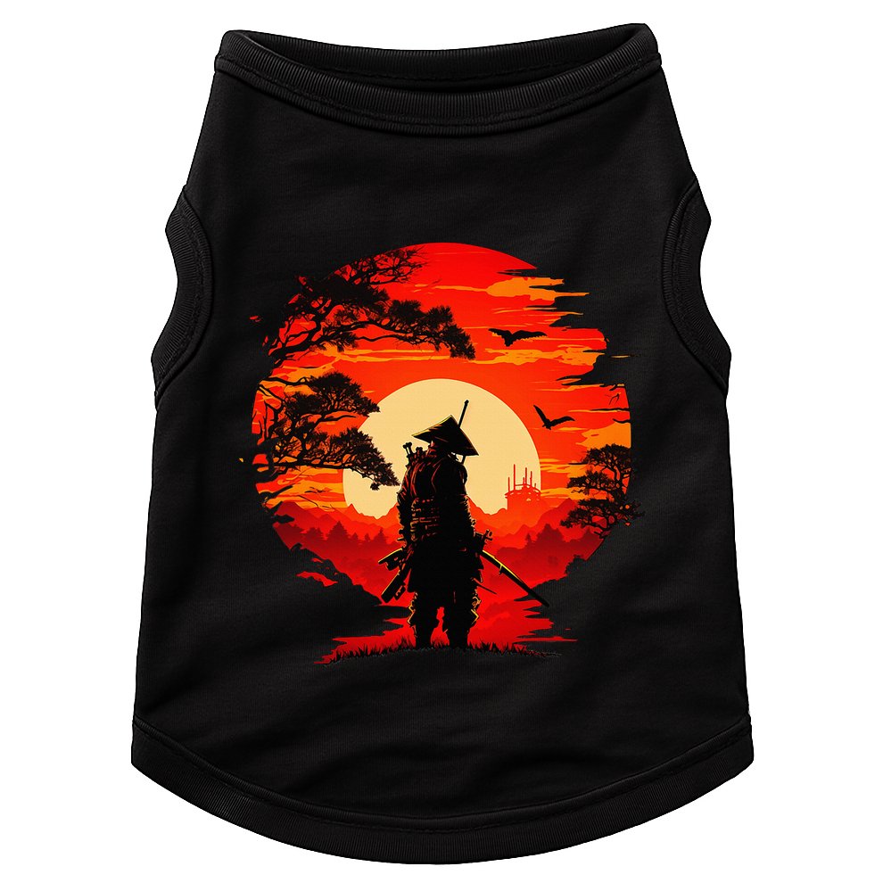 Japanese Samurai Fighter Martial Arts Retro Sunset Doggie Tank