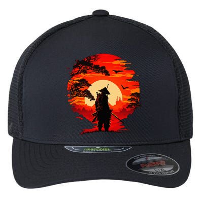 Japanese Samurai Fighter Martial Arts Retro Sunset Flexfit Unipanel Trucker Cap