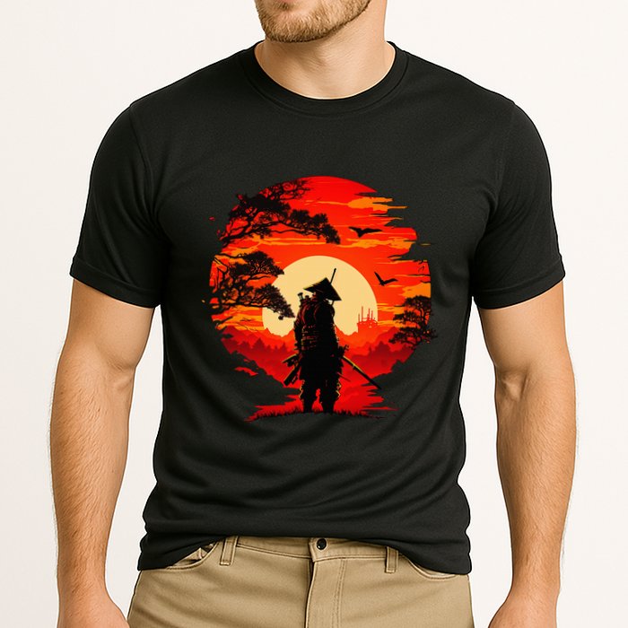 Japanese Samurai Fighter Martial Arts Retro Sunset Cooling Performance Crew T-Shirt