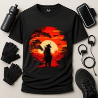Japanese Samurai Fighter Martial Arts Retro Sunset Cooling Performance Crew T-Shirt