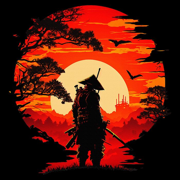 Japanese Samurai Fighter Martial Arts Retro Sunset Cooling Performance Crew T-Shirt