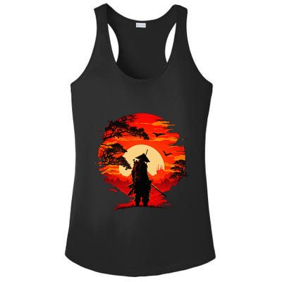 Japanese Samurai Fighter Martial Arts Retro Sunset Ladies PosiCharge Competitor Racerback Tank