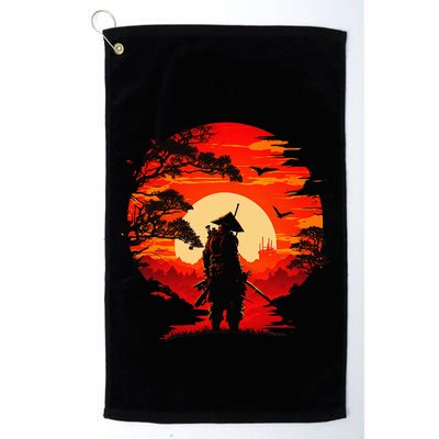 Japanese Samurai Fighter Martial Arts Retro Sunset Golf Towel