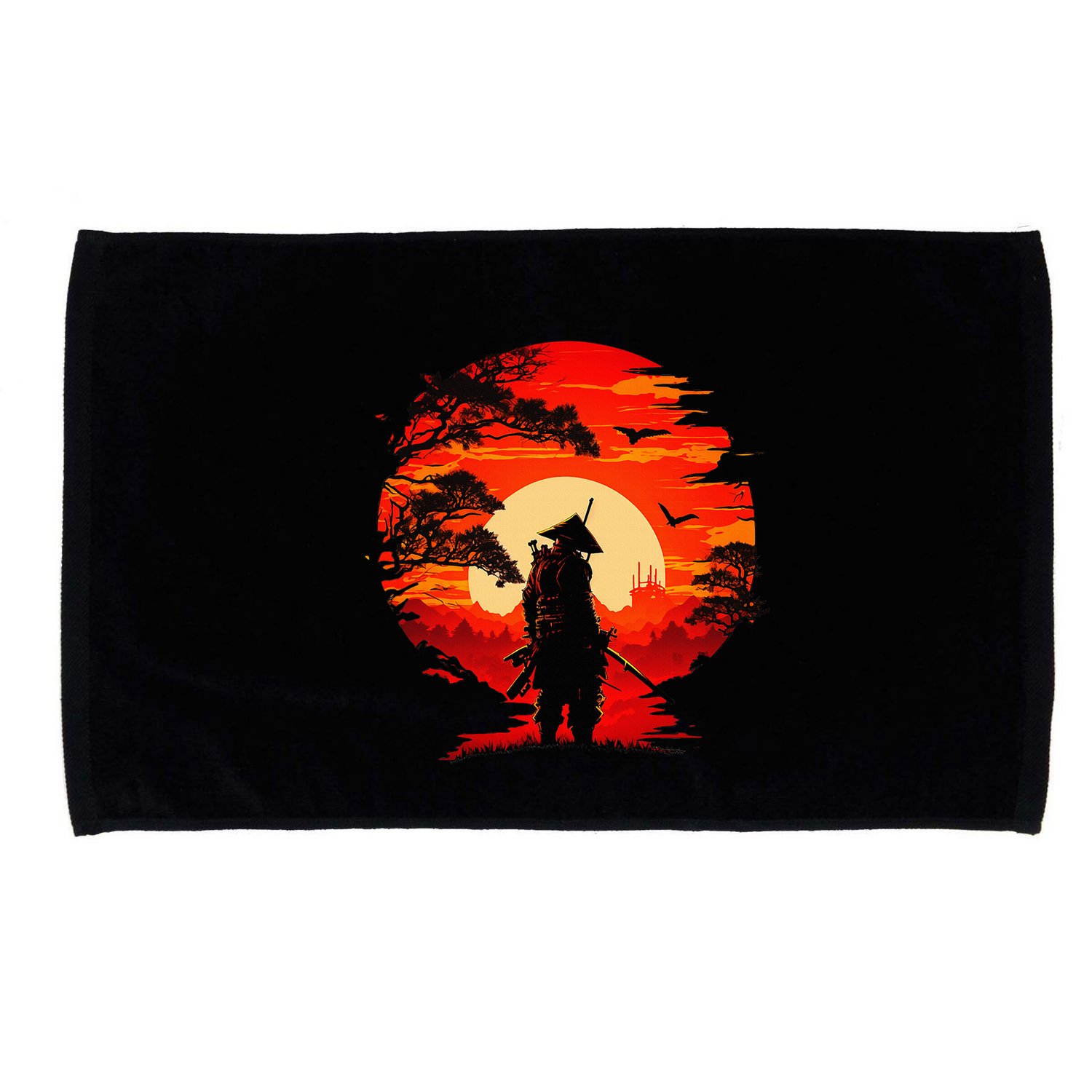 Japanese Samurai Fighter Martial Arts Retro Sunset Microfiber Hand Towel