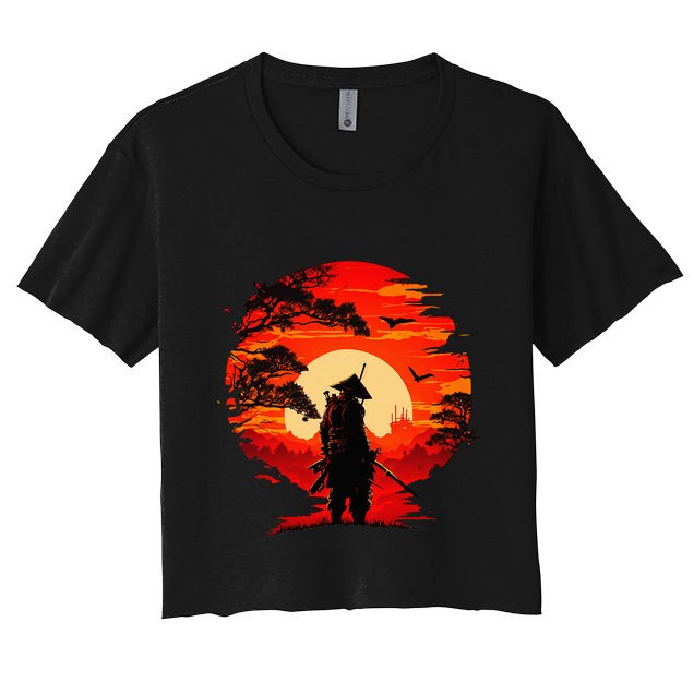 Japanese Samurai Fighter Martial Arts Retro Sunset Crop Top