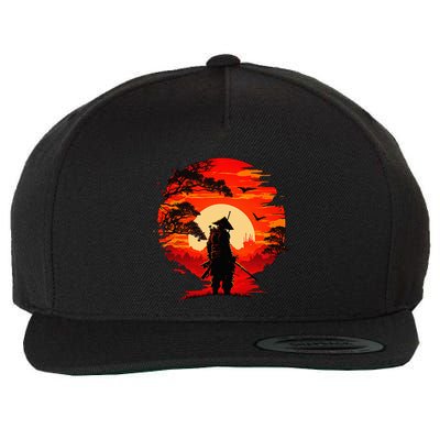 Japanese Samurai Fighter Martial Arts Retro Sunset Wool Snapback Cap