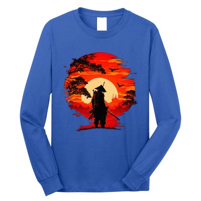 Japanese Samurai Fighter Martial Arts Retro Sunset Long Sleeve Shirt