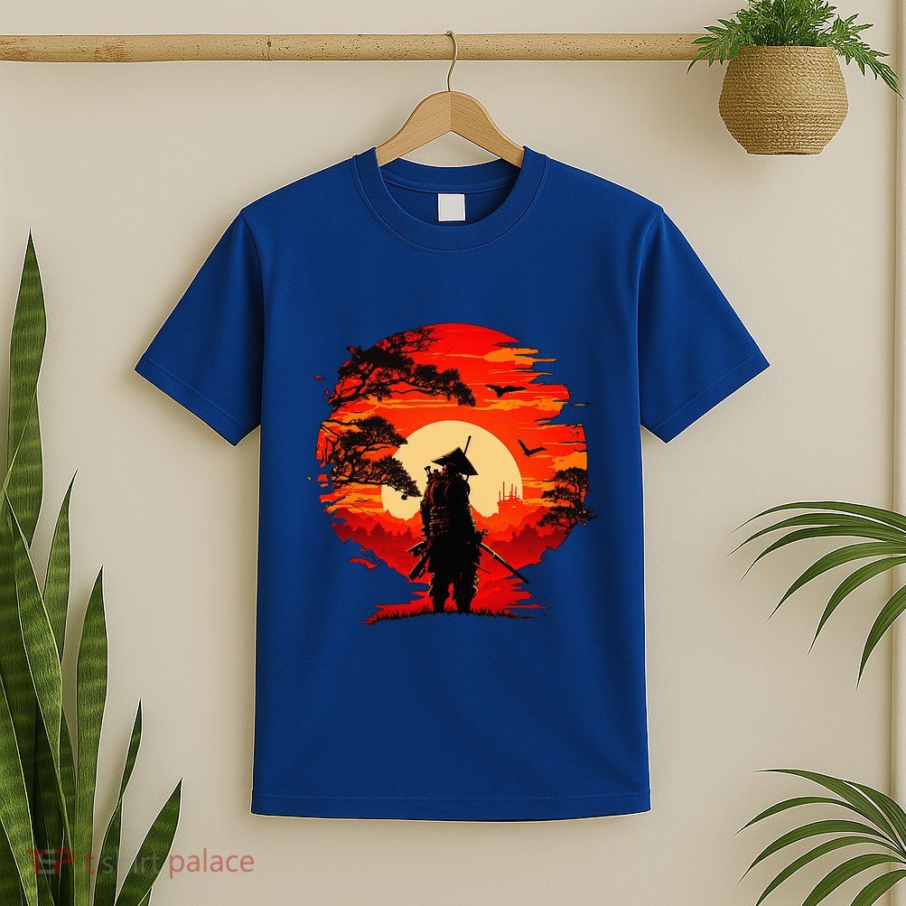Japanese Samurai Fighter Martial Arts Retro Sunset T-Shirt