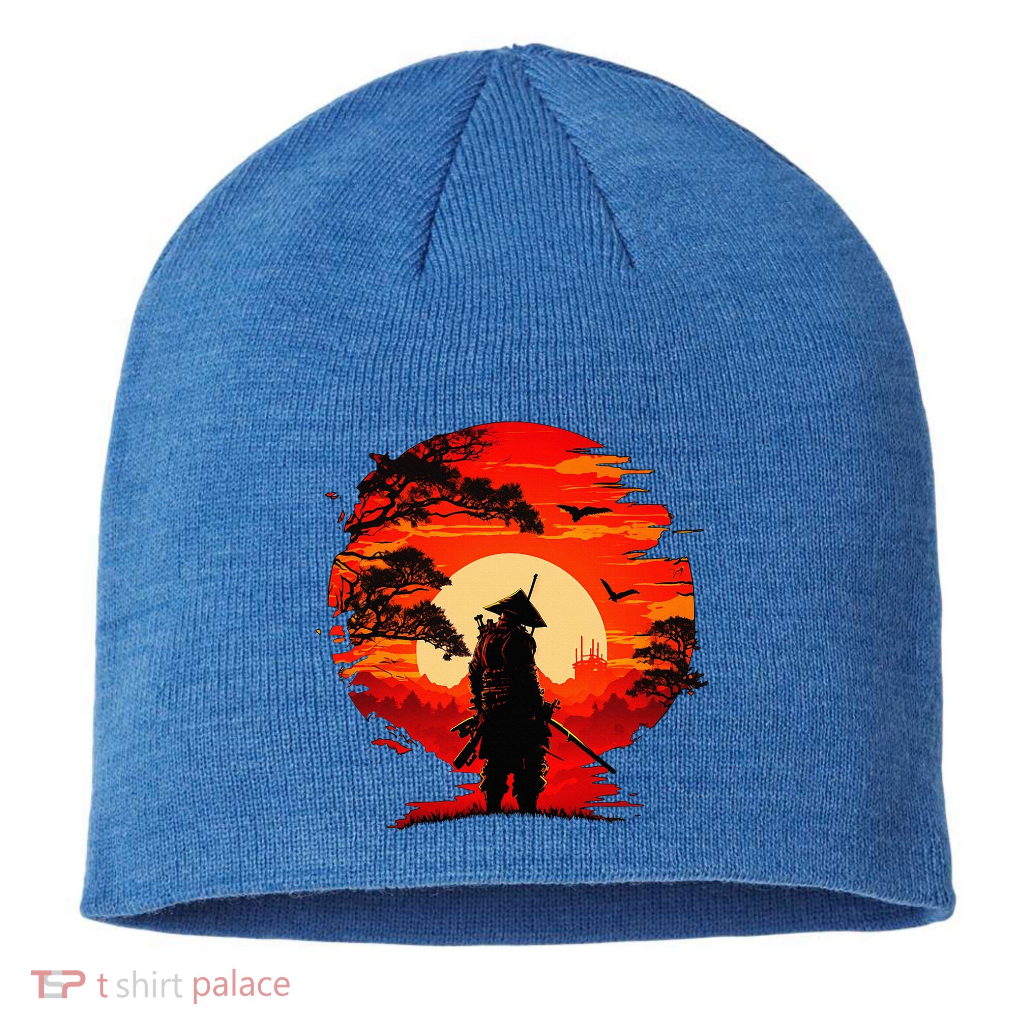 Japanese Samurai Fighter Martial Arts Retro Sunset Sustainable Beanie