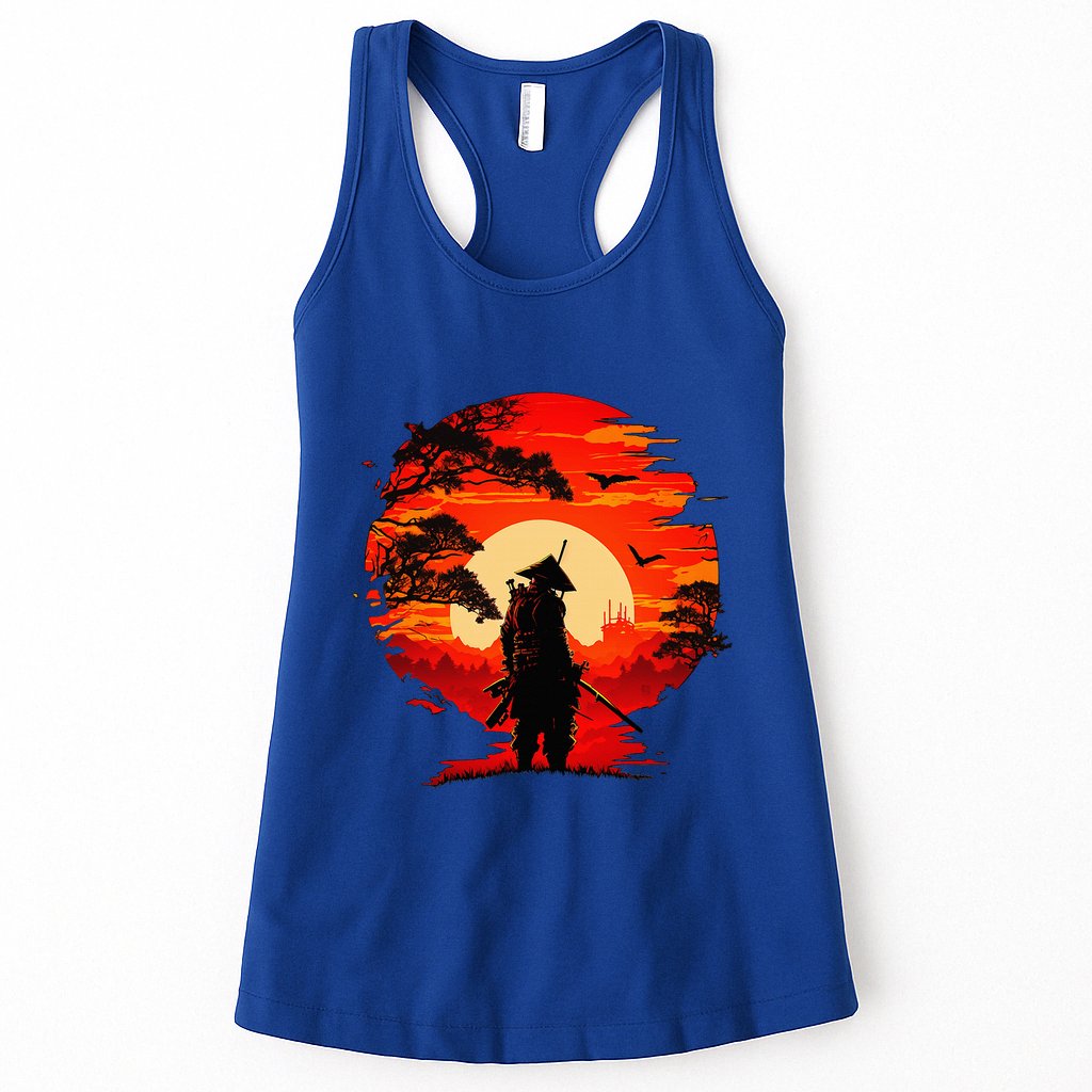 Japanese Samurai Fighter Martial Arts Retro Sunset Womens Tank Top