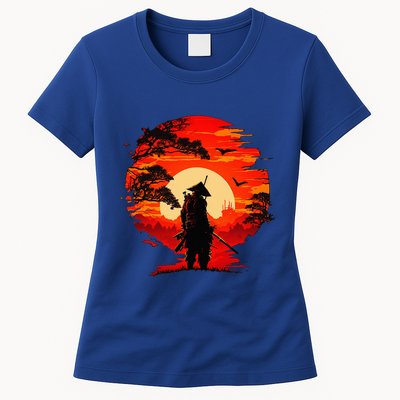 Japanese Samurai Fighter Martial Arts Retro Sunset Womens T-Shirt
