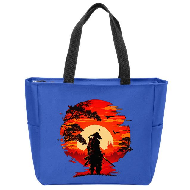 Japanese Samurai Fighter Martial Arts Retro Sunset Zip Tote Bag