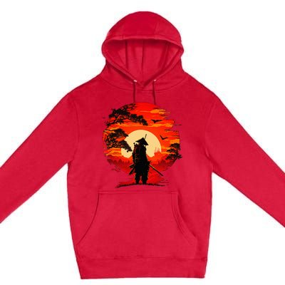 Japanese Samurai Fighter Martial Arts Retro Sunset Premium Pullover Hoodie