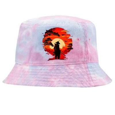 Japanese Samurai Fighter Martial Arts Retro Sunset Tie-Dyed Bucket Hat