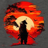 Japanese Samurai Fighter Martial Arts Retro Sunset Vector Backpack