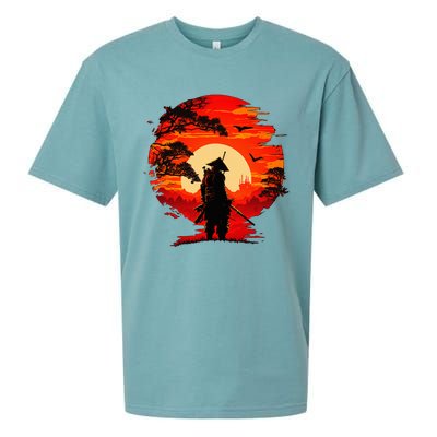 Japanese Samurai Fighter Martial Arts Retro Sunset Sueded Cloud Jersey T-Shirt